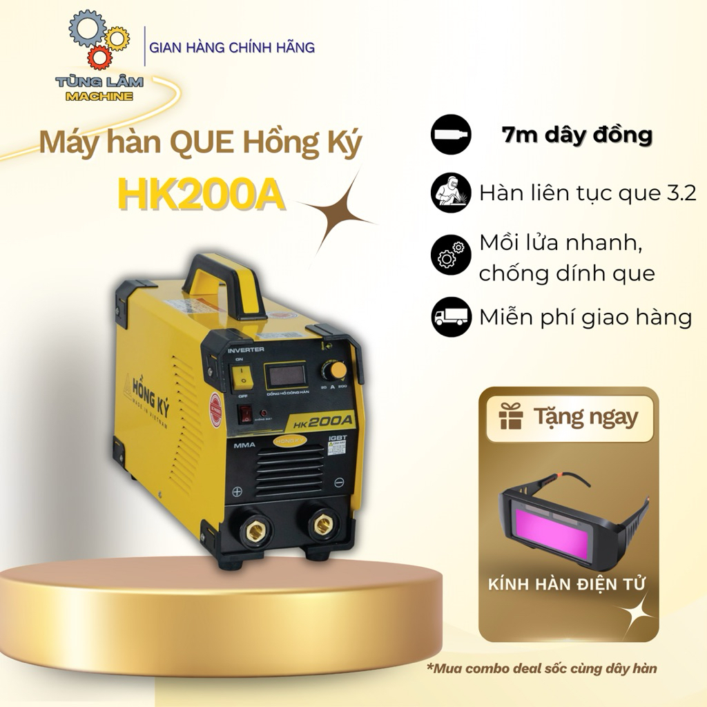 Máy hàn Hồng Ký dòng chuẩn 200A hàn 2.5-4.0, tự động bù hồ quang, có chống giật HK200A