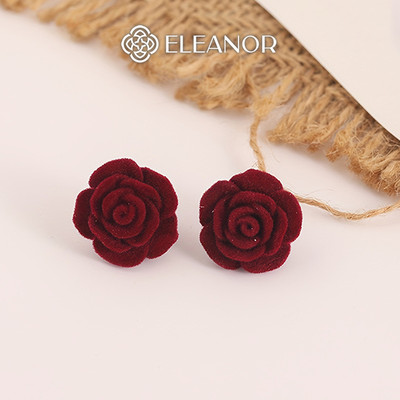 Bông tai nữ chuôi bạc 925 Eleanor Accessories hình hoa hồng đỏ phụ kiện trang sức khuyên tai 11013