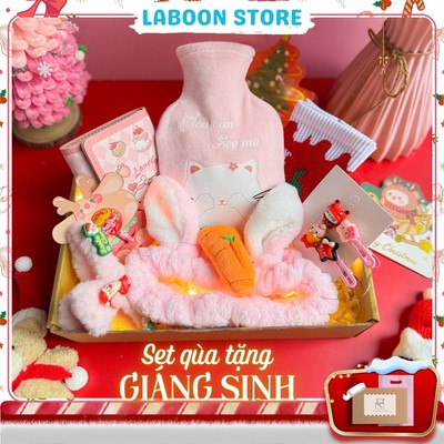 Set quà kẹp tóc băng đô túi chườm 350ml LABOON bộ quà tặng bạn gái dịp lễ Giáng sinh