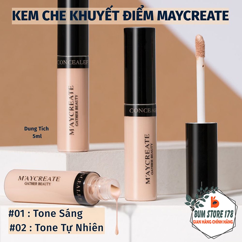 Kem Nền Maycreate Che Khuyết Điểm Mịn Màng Tự Nhiên 5ML, Che Khuyết Điểm Phủ Mụn Thâm Quần Mắt
