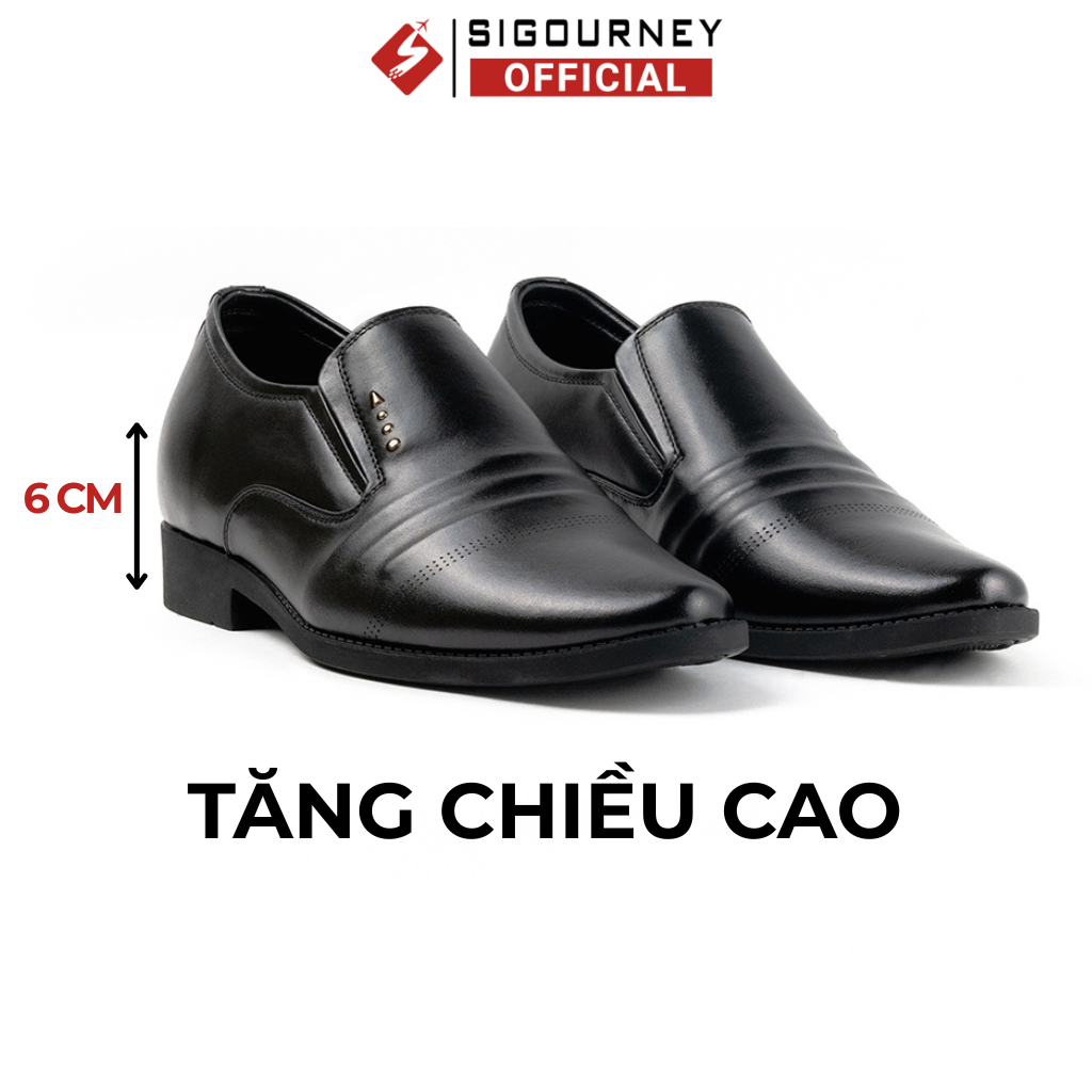 Giày Lười Tăng Chiều Cao 6cm Chất Liệu Da Bò SIGOURNEY Dành Cho Nam Màu Đen SIG-16 Bảo Hành 18 Tháng