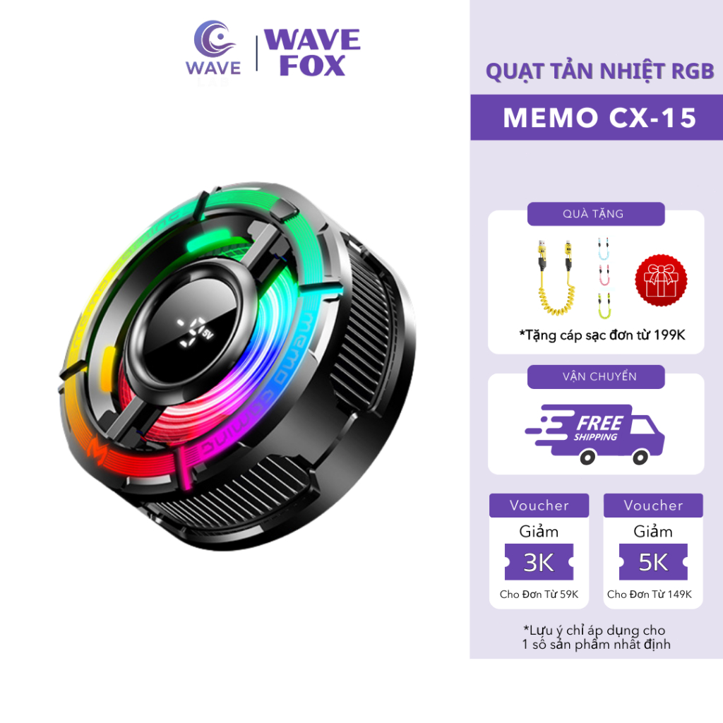 Quạt Tản Nhiệt MEMO CX15 Pro AI, Sò Lạnh Điện Thoại Đèn LED RGB, Làm Lạnh Siêu Nhanh