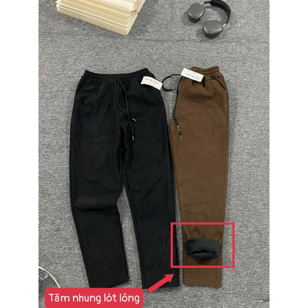 Quần Nhung nữ Lót Lông Thu Đông APT Unisex Quần Dài Baggy Chất Liệu Nỉ Nhung Tăm lót lông Mịn Dày Dặ