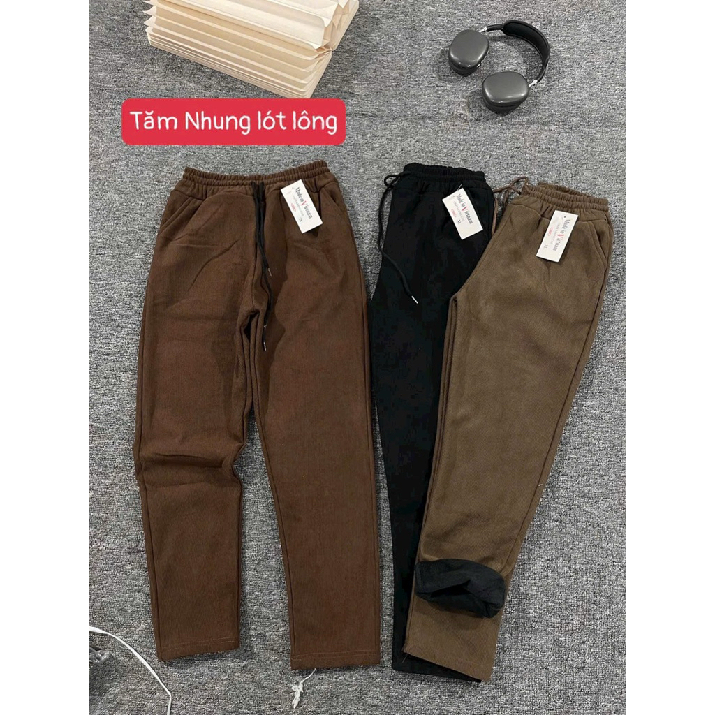 Quần Nhung tăm lót lông Nhung dày ấm nữ( có ảnh thật) Quần Nhung Tăm Nữ, Dáng Baggy dây rút unisex T