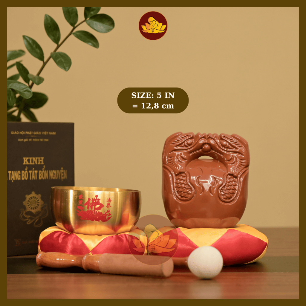 Bộ chuông mõ Đài Loan kích thước nhỏ, Mõ Long Não, chuông mõ tụng kinh, chuông mõ Mekeconnghe