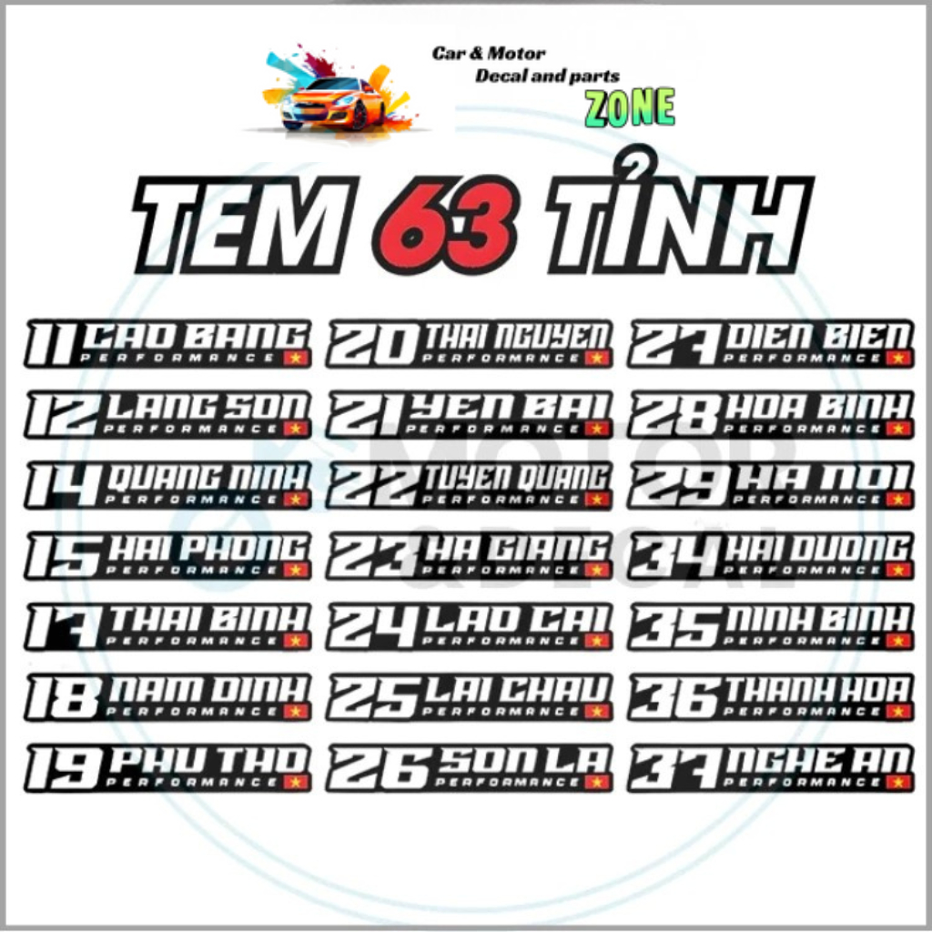 Tem dán 63 tỉnh thành – Sticker, Decal 63 tỉnh VN – Trang trí xe máy, ô tô, notebook