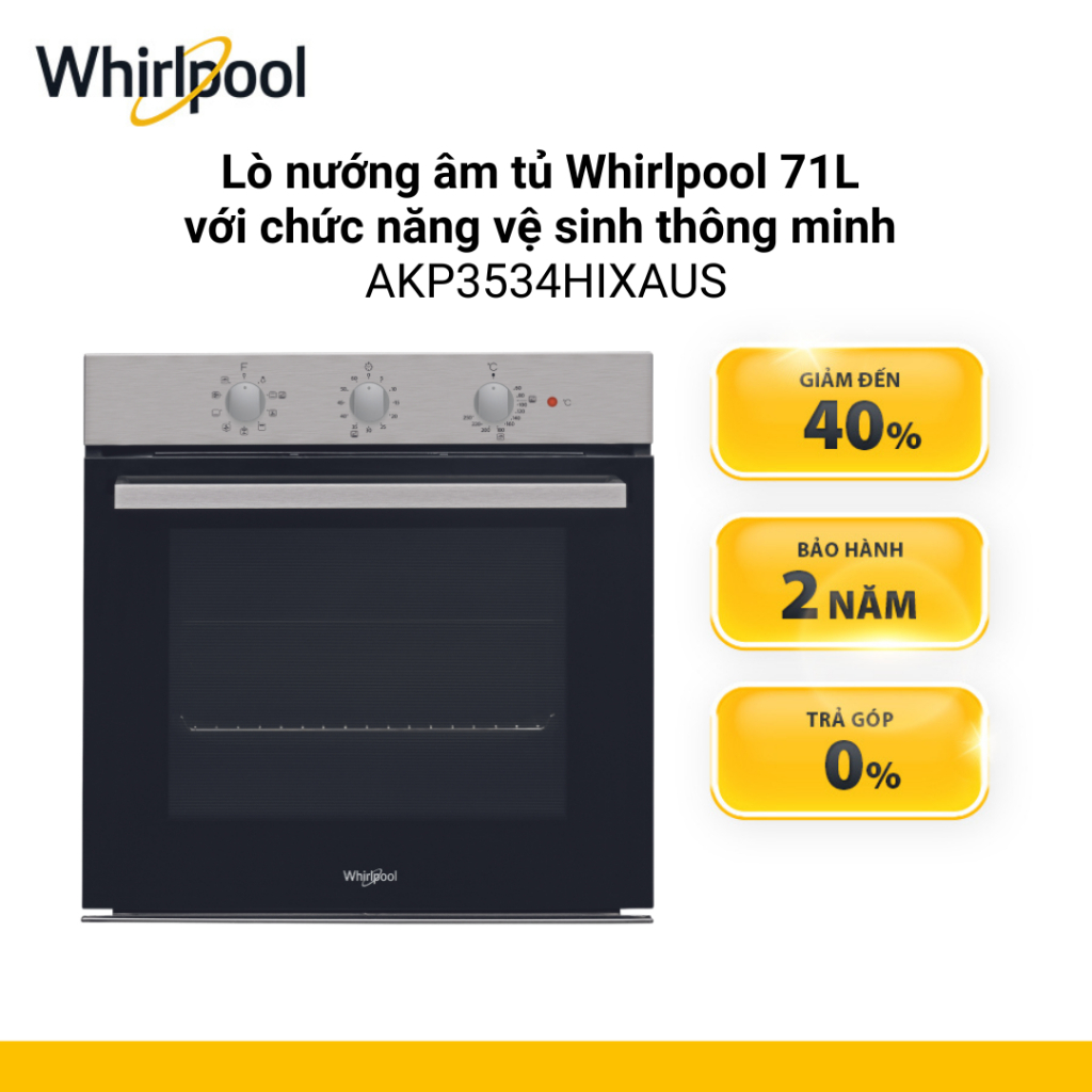Lò nướng âm tủ Whirlpool AKP3534HIXAUS 71L - Thiết kế vệ sinh thông minh, an toàn cho gia đình