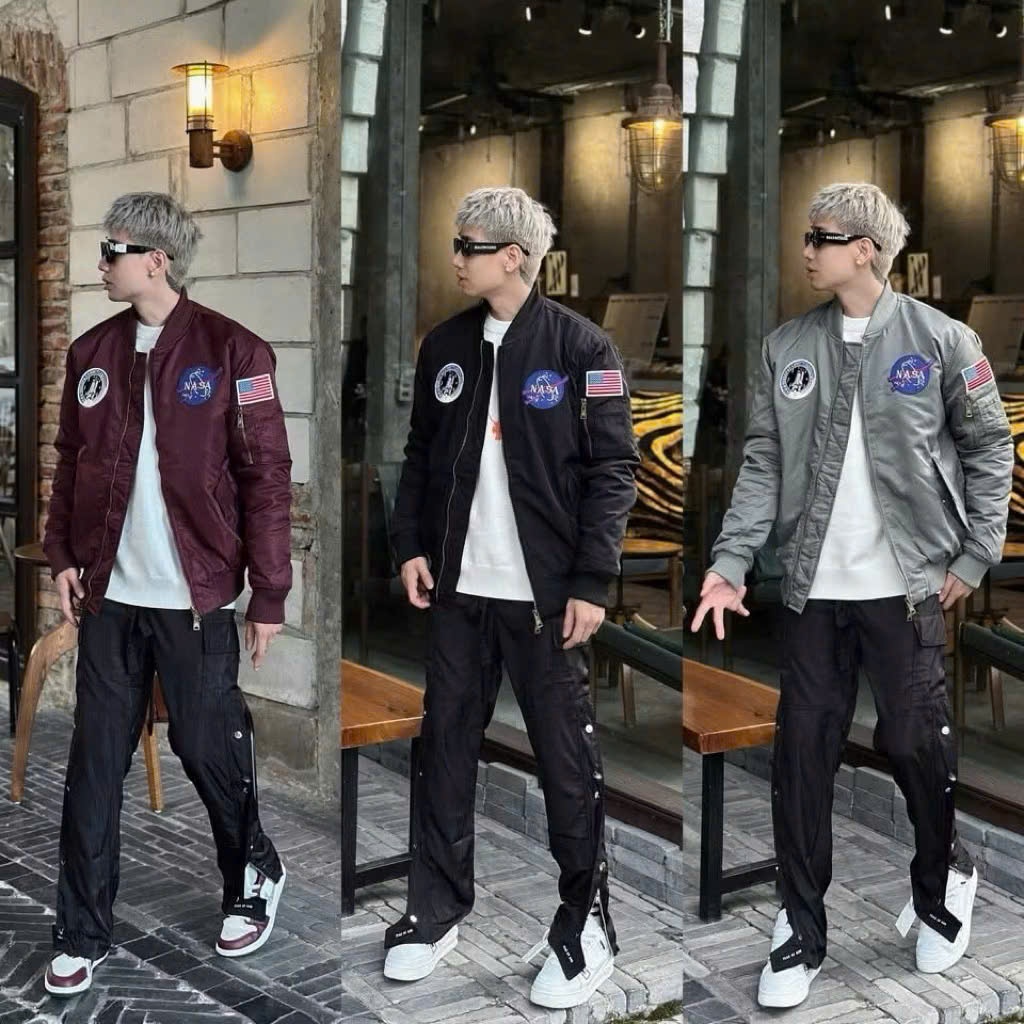 ⚜️[HÀNG CAO CẤP] – Áo Khoác Bomber Nasa Trần Bông Lót Cam Hoạ Tiết May Nổi - Áo Khoác Nam Nữ Cao Cấp