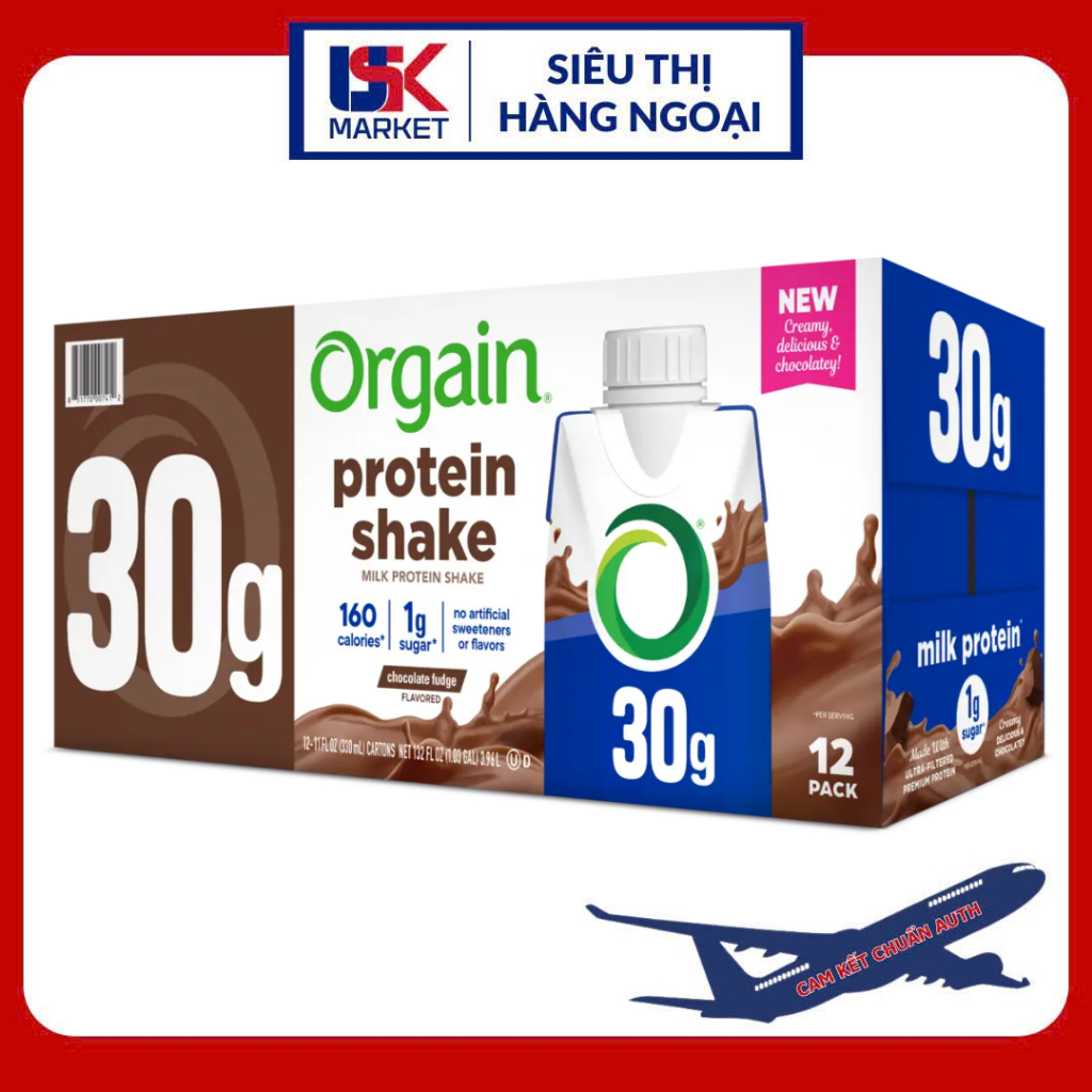 Thùng 6500g Sữa protein uống liền Orgain 30g Protein Shake, tiện lợi, dễ dử dụng