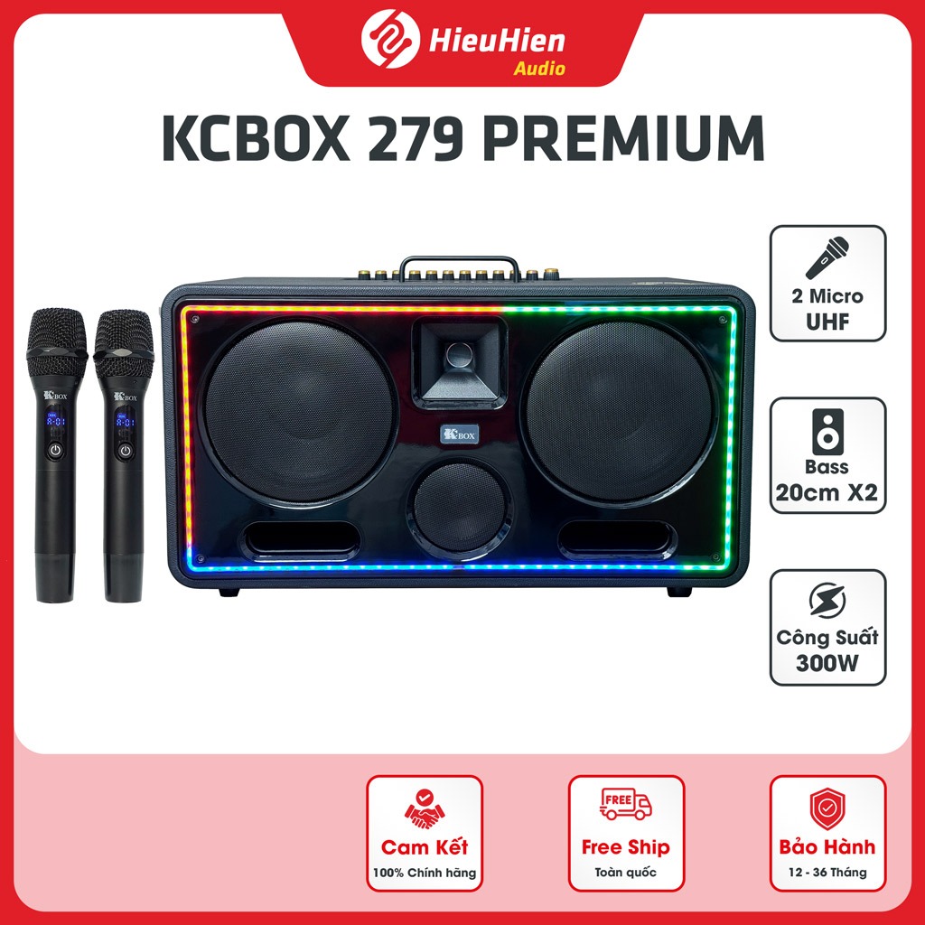Loa Karaoke KCBOX 279 Premium chính hãng - Bass 20cm X2, Treble Neo, Công suất 300W, Bảo hành 12 thá