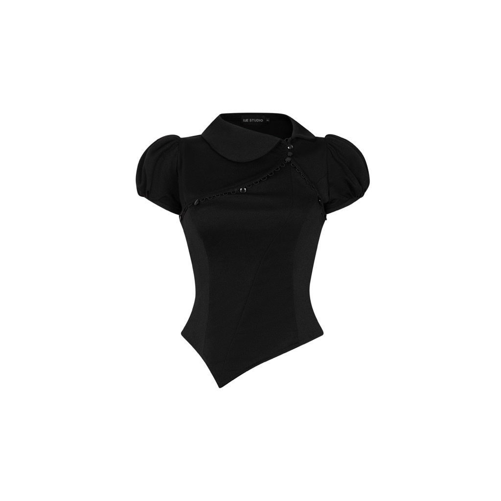 IUE STUDIO - Áo polo cổ tàu màu đen mặc được 2 kiểu - XINXIN TOP (in black)
