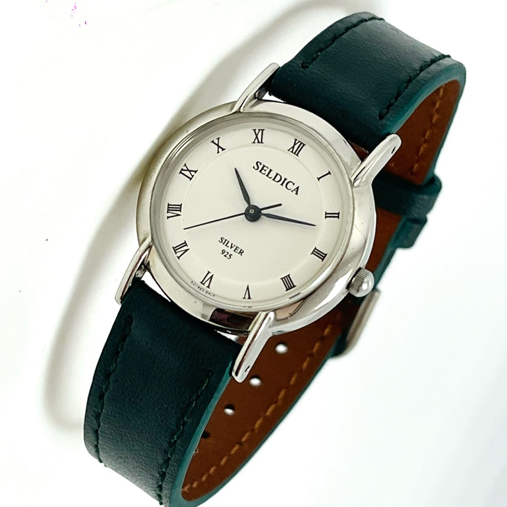 Đông hồ bạc đúc 925 nguyên khối nữ SELDICA cọc số la mã 26mm - Chính hãng, Nhật Bản