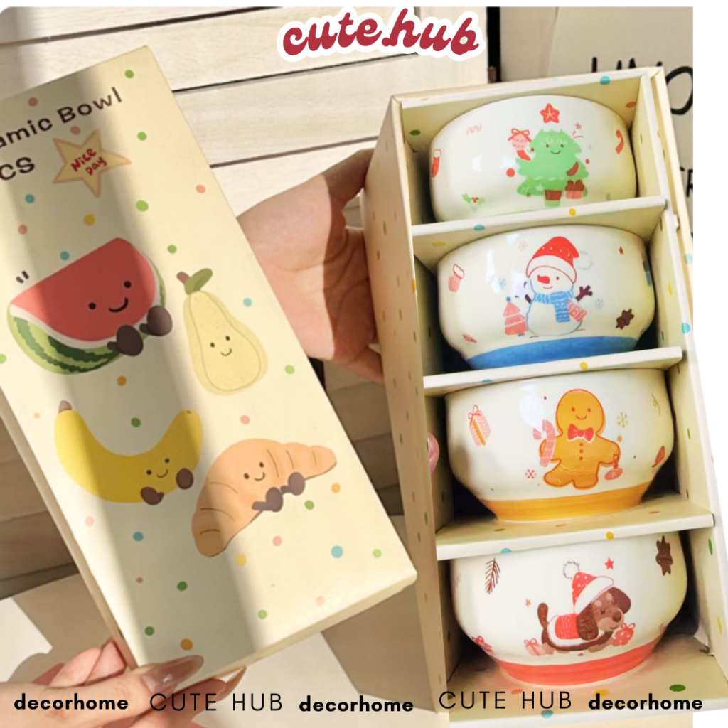 [Kèm hộp quà] Bát sứ cute quà tặng Giáng Sinh, bát sứ quà tặng dễ thương