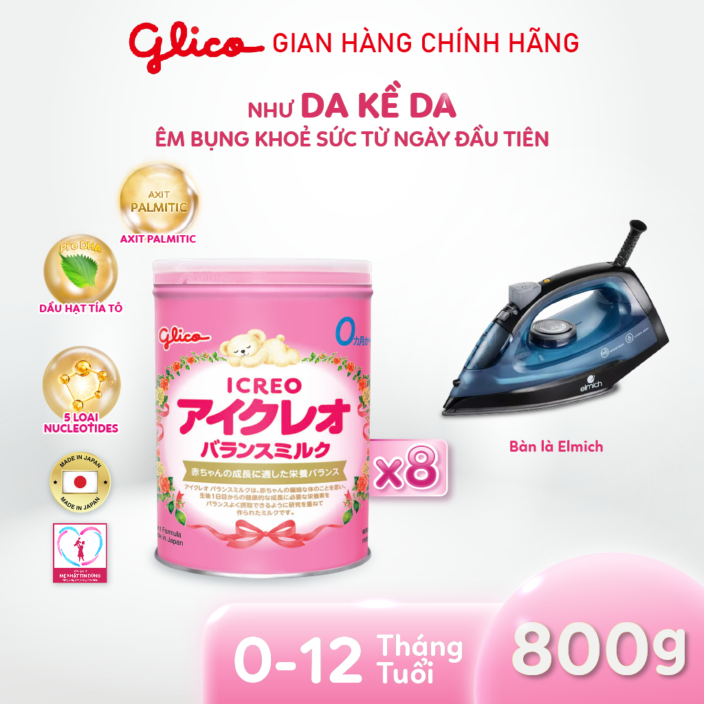 [NHẬP MÃ MCPDPVFMCG213 - VOUCHER 18%] Combo 8 Lon Sữa Bột Glico Icreo Balance Milk (Icreo Số 0) Nhật