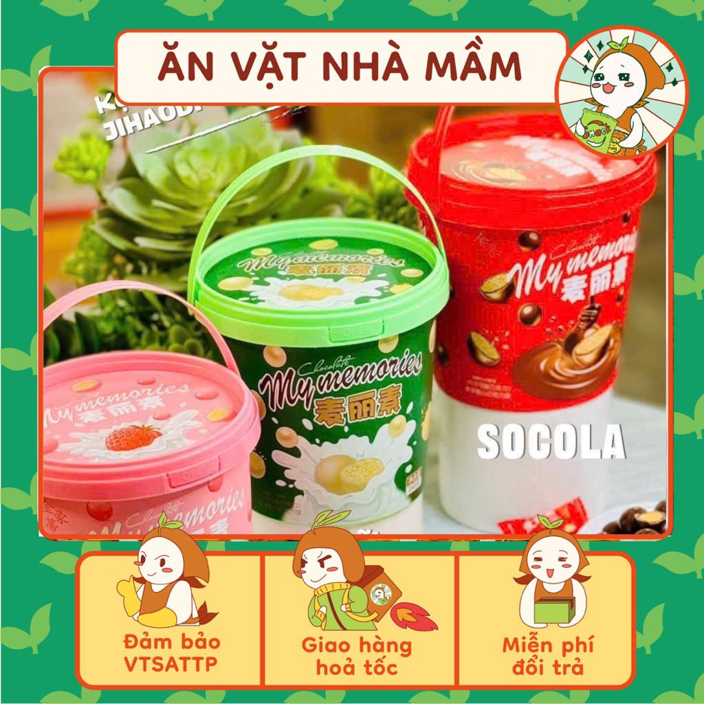 Kẹo Socola Xô My Memories Xốp Giòn đủ vị Dâu/ Sữa/ Socola ( 168g), Ăn Vặt Nhà Mầm.