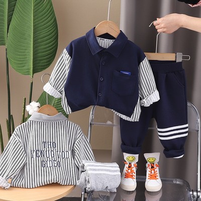 Set Thu Đông Áo Sơ Mi Tay Dài Sọc Quần Jogger Cho Bé Trai 1-5 Tuổi MINTSCLOSET Quảng Châu - TD4473