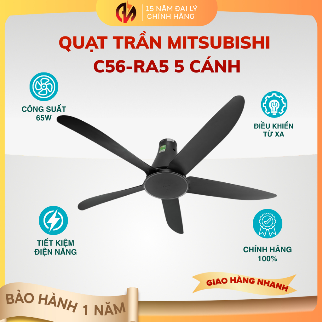 Quạt trần Mitsubishi 5 cánh C56-RA5 Xám Đậm ( có thợ lắp nội thành HCM ) - Bảo hành chính hãng