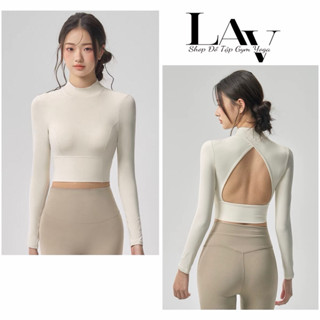  Áo tập gym yoga dài tay có mút đệm áo dài tay cổ cao hở lưng - LAV Activewear 