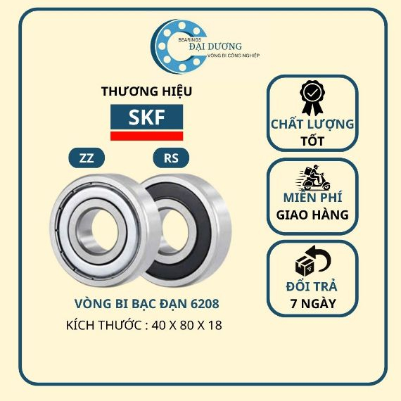 Vòng bi - Bạc đạn SKF 6208 - Hàng chất lượng tốt - Vòng tua cao - Chịu tải tốt
