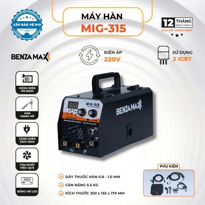 MÁY HÀN MIG BENZAMAX 315 - MÁY HÀN MIG 2 CHỨC NĂNG , bảo hành 12 tháng