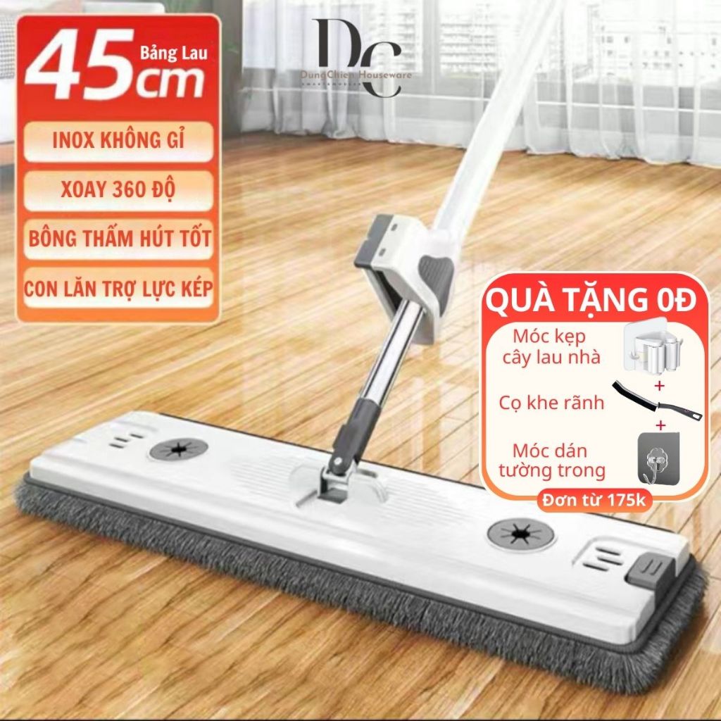 Cây Lau Nhà Tự Vắt 45x12cm Thông Minh Xoay 360 Độ, Bộ Cây Lau Nhà Có Bàn Lau 45cm Đa Năng
