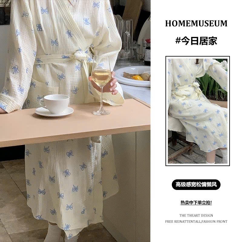 {Có Sẵn} Áo Choàng Tắm AC9 Nơ Xanh Áo Khoác Tắm Có Dây Đai, Áo Choàng Ngủ Dễ Thương Cho Nữ Váy Ngủ V