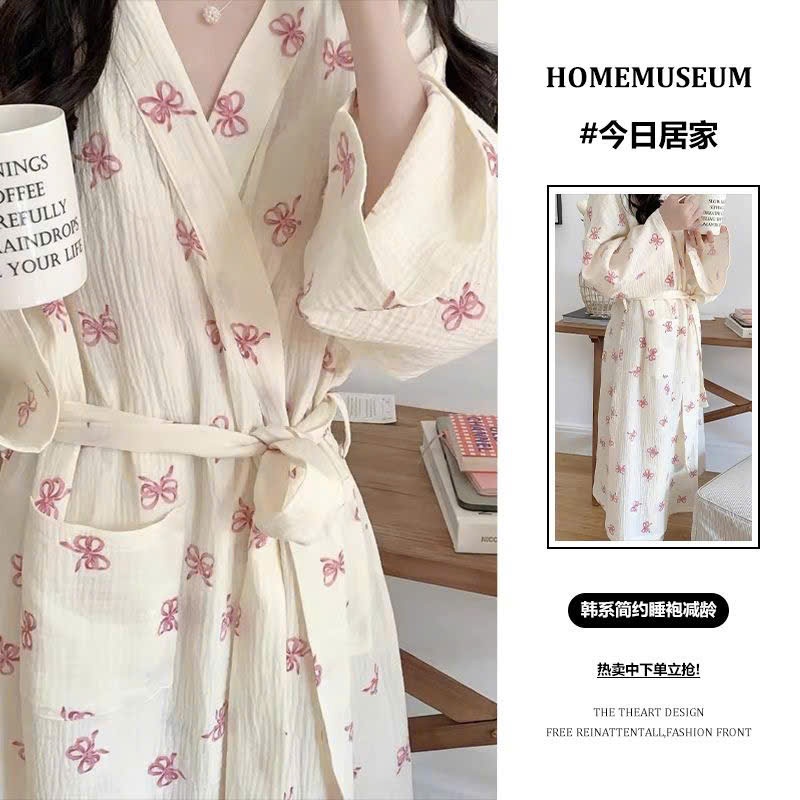 {Có Sẵn} Áo Choàng Tắm AC9 Nơ Hồng Áo Khoác Tắm Có Dây Đai, Áo Choàng Ngủ Dễ Thương Cho Nữ Váy Ngủ V