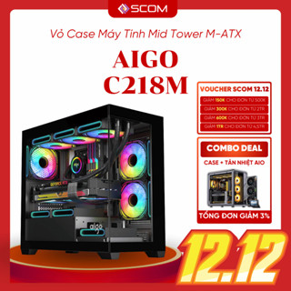  Vỏ Case PC Aigo C218M Case Máy Tính M-ATX Mid Tower Hai Mặt Kính Bể Cá Nhỏ Gọn Giá Rẻ 