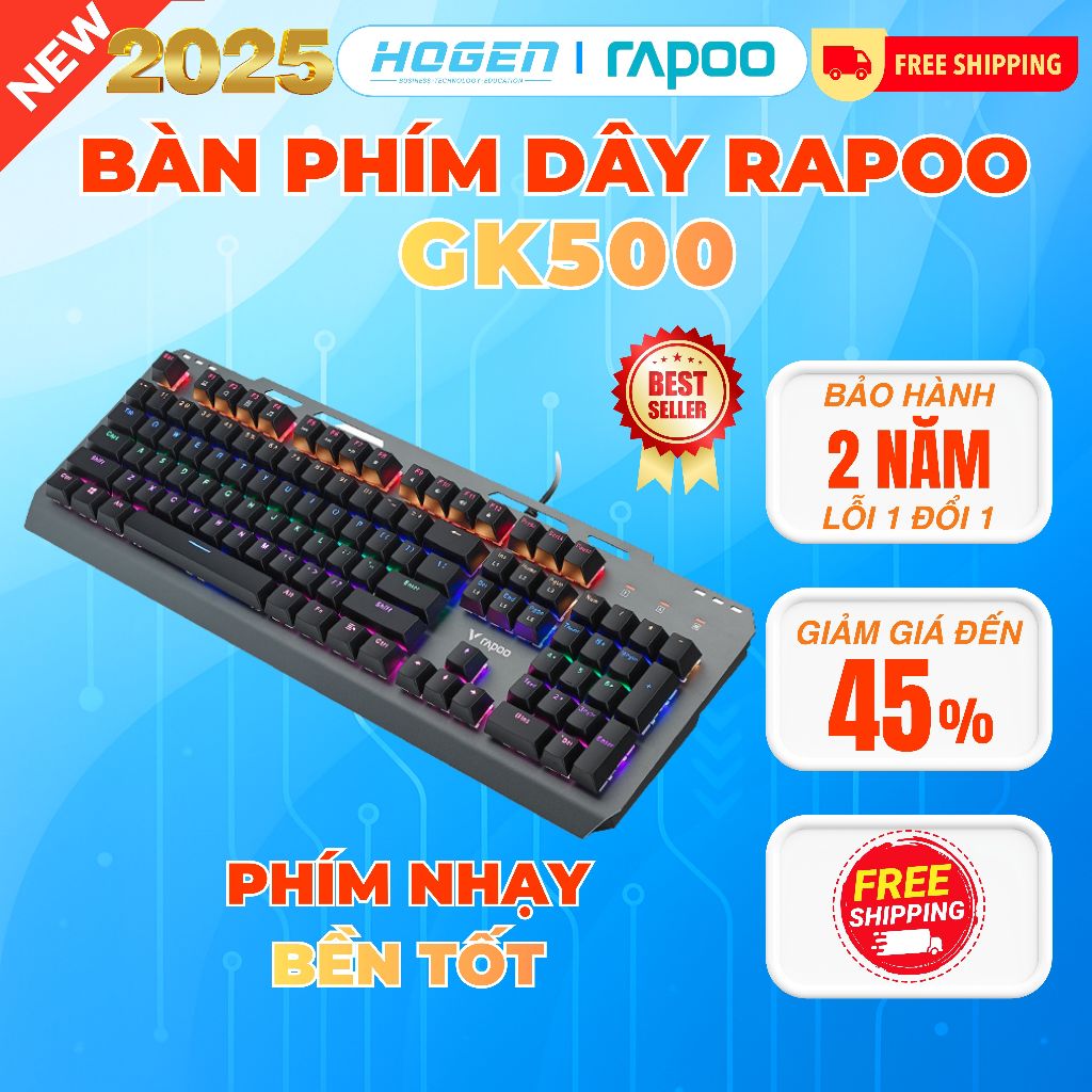Bàn Phím Cơ Chơi Game RGB Rapoo GK500 – Fullsize 104 Phím Switch Cơ Học, LED Nhiều Hiệu Ứng, BH 24TH