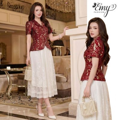 [LƯU Ý SẢN PHẨM CHỈ ÁO] Áo Thiết Kế EMY Thời Trang Cao Cấp A4064 Vải Tafta Gấm Đỏ Đô Sang Chảnh Đi Tiệc