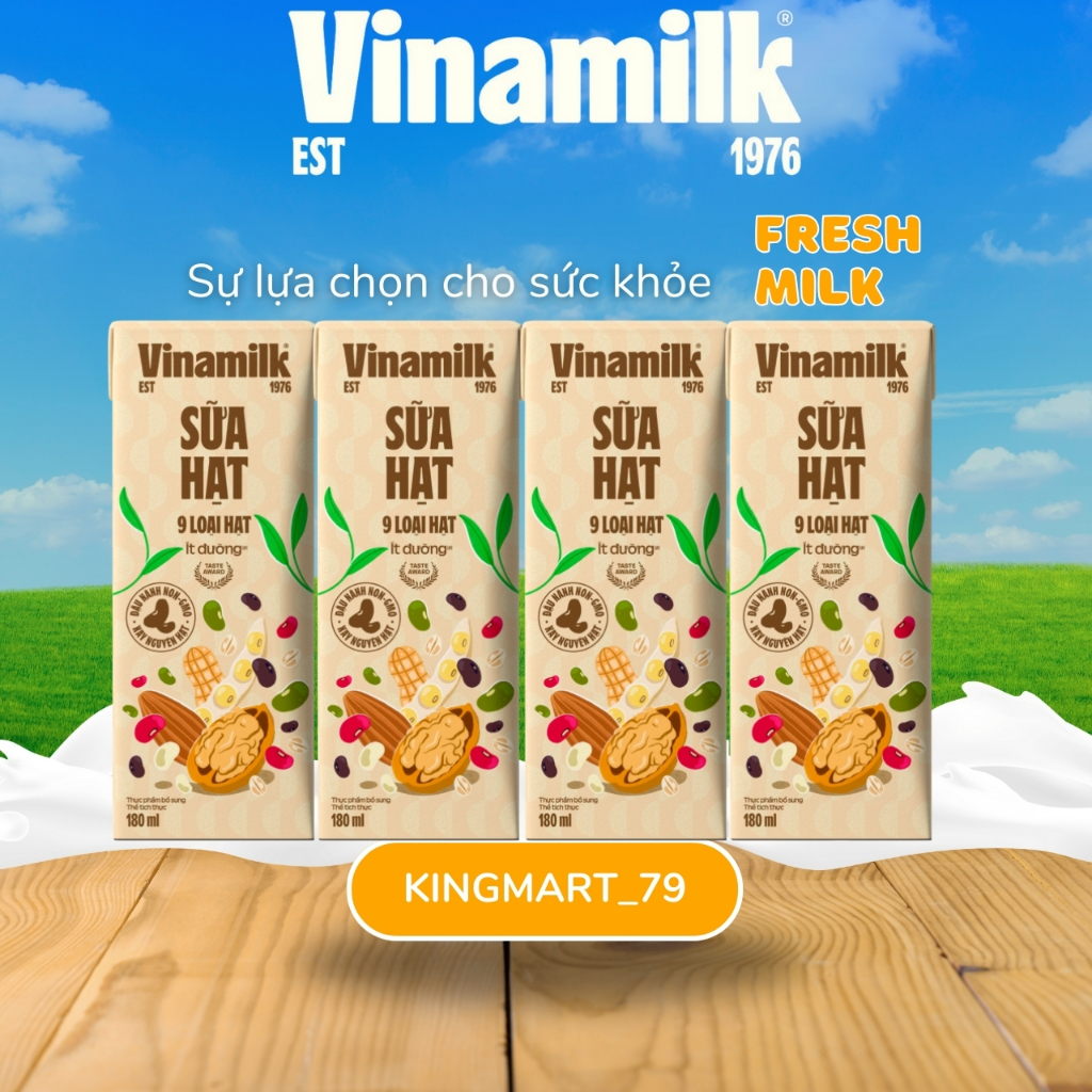 [Combo 4 lốc] Sữa hạt Vinamilk 9 loại hạt ÍT ĐƯỜNG 180ml.