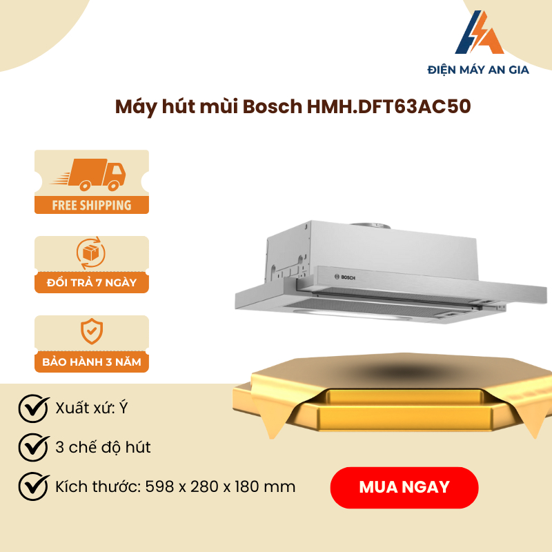 Máy Hút Mùi Bosch HMH.DFT63AC50 – Màng Lọc Thép Không Gỉ – Điều Khiển Nút Bấm Cơ Tiện Lợi– PEB
