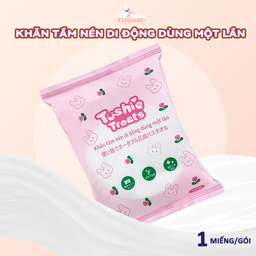 Tushie Treats Khăn tắm nén du lịch cotton lớn 70x140cm dùng một lần, loại lớn dày nặng 90g ❖KHĂN NÉN KHÁCH SẠN ❖