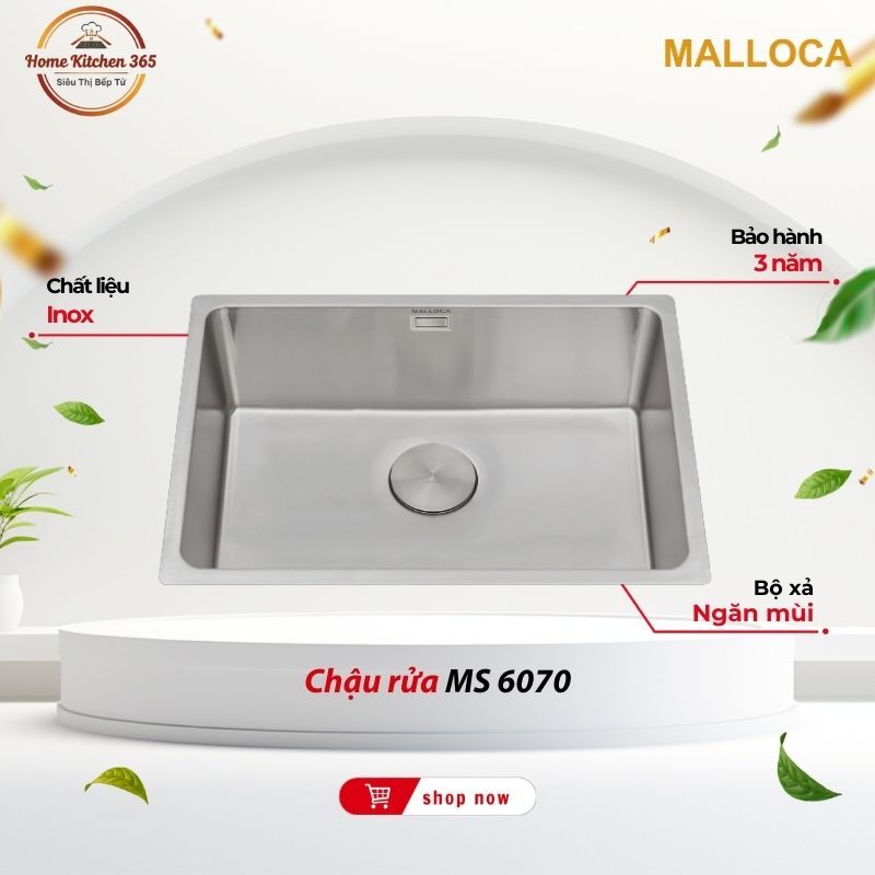 Chậu rửa chén Malloca MS 6070 - Chống Ồn, Dễ Vệ Sinh, Phù Hợp Mọi Không Gian Bếp