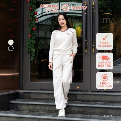 Bộ thể thao nữ poly cotton 2da áo dài quần dài SUNFLY SS5819