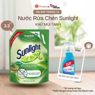  Nước rửa chén Sunlight Extra Khử Mùi Tanh Match Trà Nhật Túi 3.3 Kg 