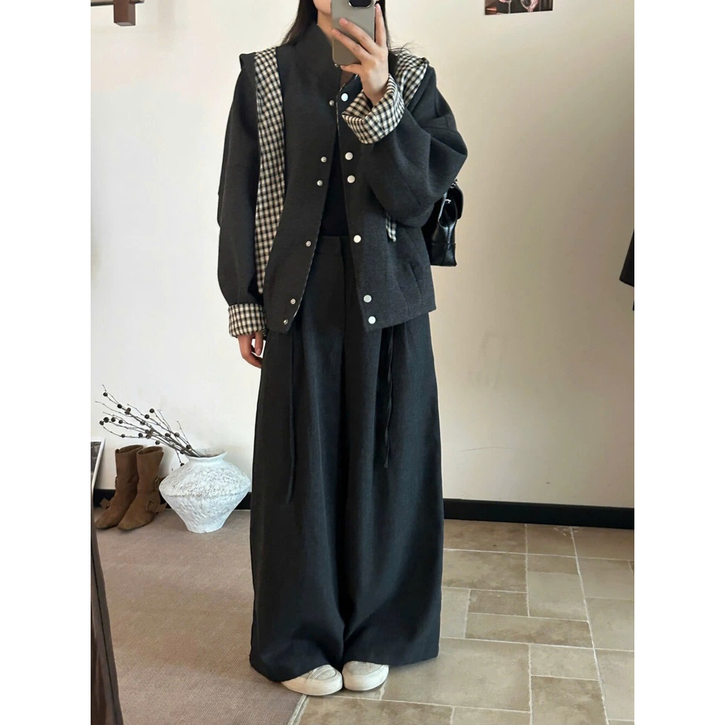 (Mũ Khăn Kẻ Rời): Áo Khoác Dạ Cúc Bấm Mũ Kẻ Bản Khăn Dài Dáng Bomber Hàng 2 Lớp 2 Màu-Ảnh Thật Lollaye | BigBuy360 - bigbuy360.vn