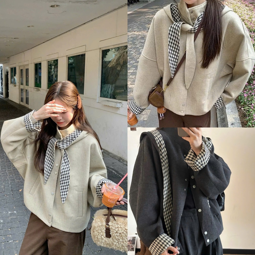 (Mũ Khăn Kẻ Rời): Áo Khoác Dạ Cúc Bấm Mũ Kẻ Bản Khăn Dài Dáng Bomber Hàng 2 Lớp 2 Màu-Ảnh Thật Lollaye | BigBuy360 - bigbuy360.vn