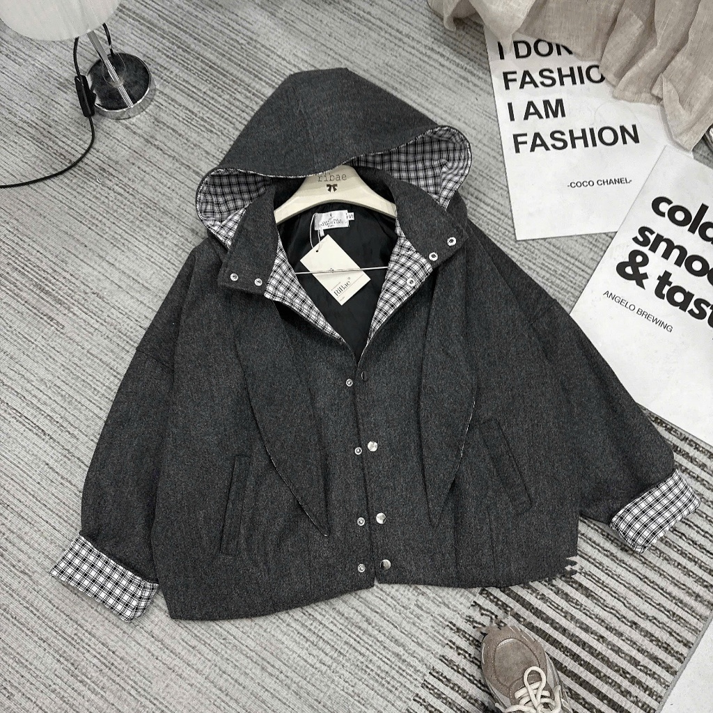 (Mũ Khăn Kẻ Rời): Áo Khoác Dạ Cúc Bấm Mũ Kẻ Bản Khăn Dài Dáng Bomber Hàng 2 Lớp 2 Màu-Ảnh Thật Lollaye | BigBuy360 - bigbuy360.vn