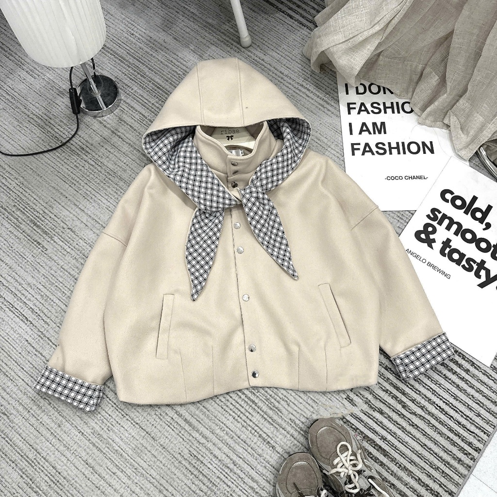 (Mũ Khăn Kẻ Rời): Áo Khoác Dạ Cúc Bấm Mũ Kẻ Bản Khăn Dài Dáng Bomber Hàng 2 Lớp 2 Màu-Ảnh Thật Lollaye | BigBuy360 - bigbuy360.vn
