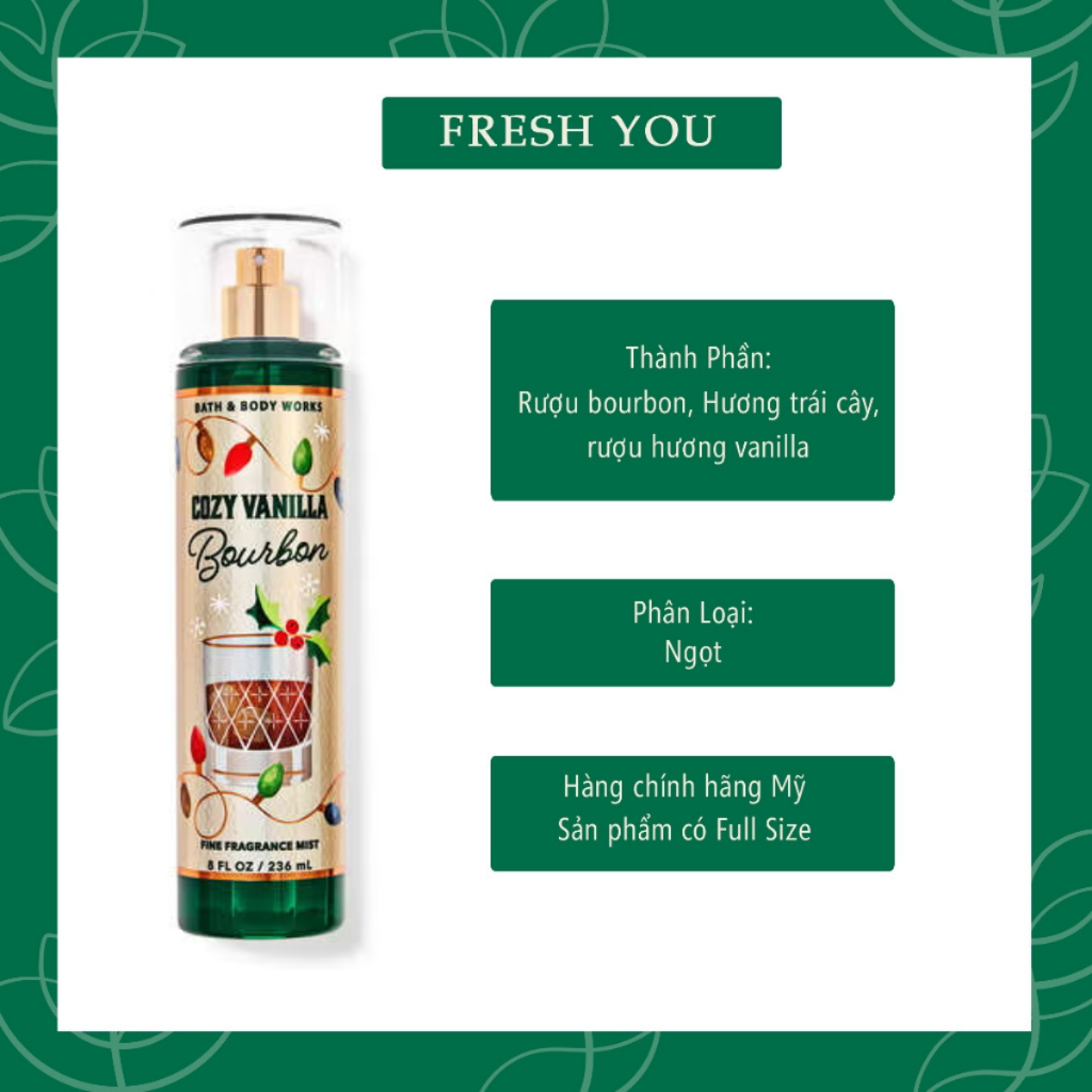 Cozy Vanilla Bourbon - Xịt thơm toàn thân body mist khác Bath & Body Works - fresh you