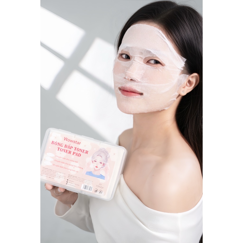 wowstarBông Đắp  BÔNG ĐẮP TONER  toner pad  201 miếng vải Cotton co giãn  thiết kế đục lỗ không dệt để hấp thụ-toner pad