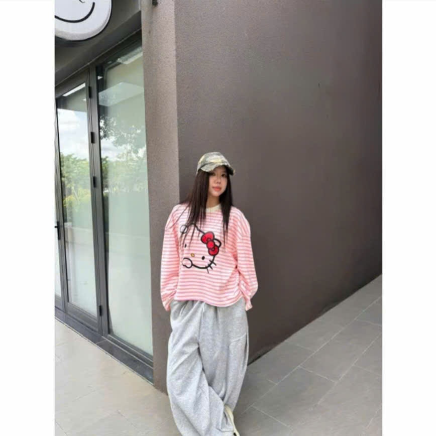 Áo Thun Tay Dài Boxy Logo Hello kitty Áo Longsleev Unisex Kitty Face Chất Thun Dày Dặn Form Rộng Nam Nữ Mặc Được | BigBuy360 - bigbuy360.vn