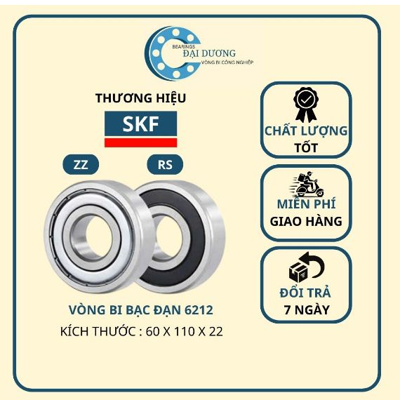 Vòng bi - Bạc đạn SKF 6212 - Hàng chất lượng tốt - Vòng tua cao - Chịu tải tốt