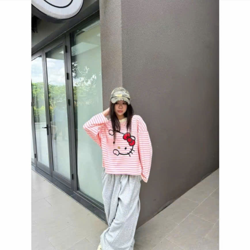 Áo Thun Tay Dài Boxy Logo Hello kitty Áo Longsleev Unisex Kitty Face Chất Thun Dày Dặn Form Rộng Nam Nữ Mặc Được | BigBuy360 - bigbuy360.vn