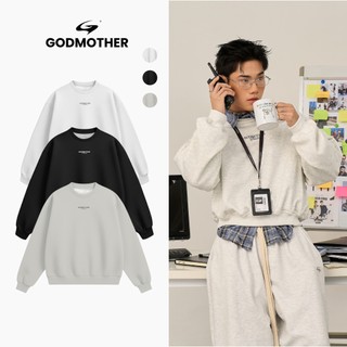 Áo Sweater Cổ Tròn GODMOTHER 2025 Dáng BOXY Chất Nỉ Lông Cáo Dài Tay Chữ Thêu 
