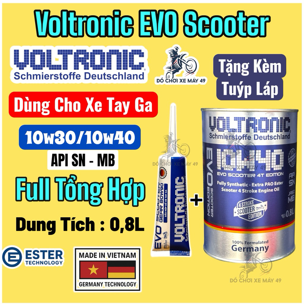 (49)Dầu Nhớt Xe Ga Voltronic EVO  Scooter 10w30/10w40 Tặng Láp 80w90 ( 𝐋𝐨𝐧 𝐓𝐡𝐢𝐞̂́𝐜 ) Full Tổng Hợp SX Việt NAM >>>