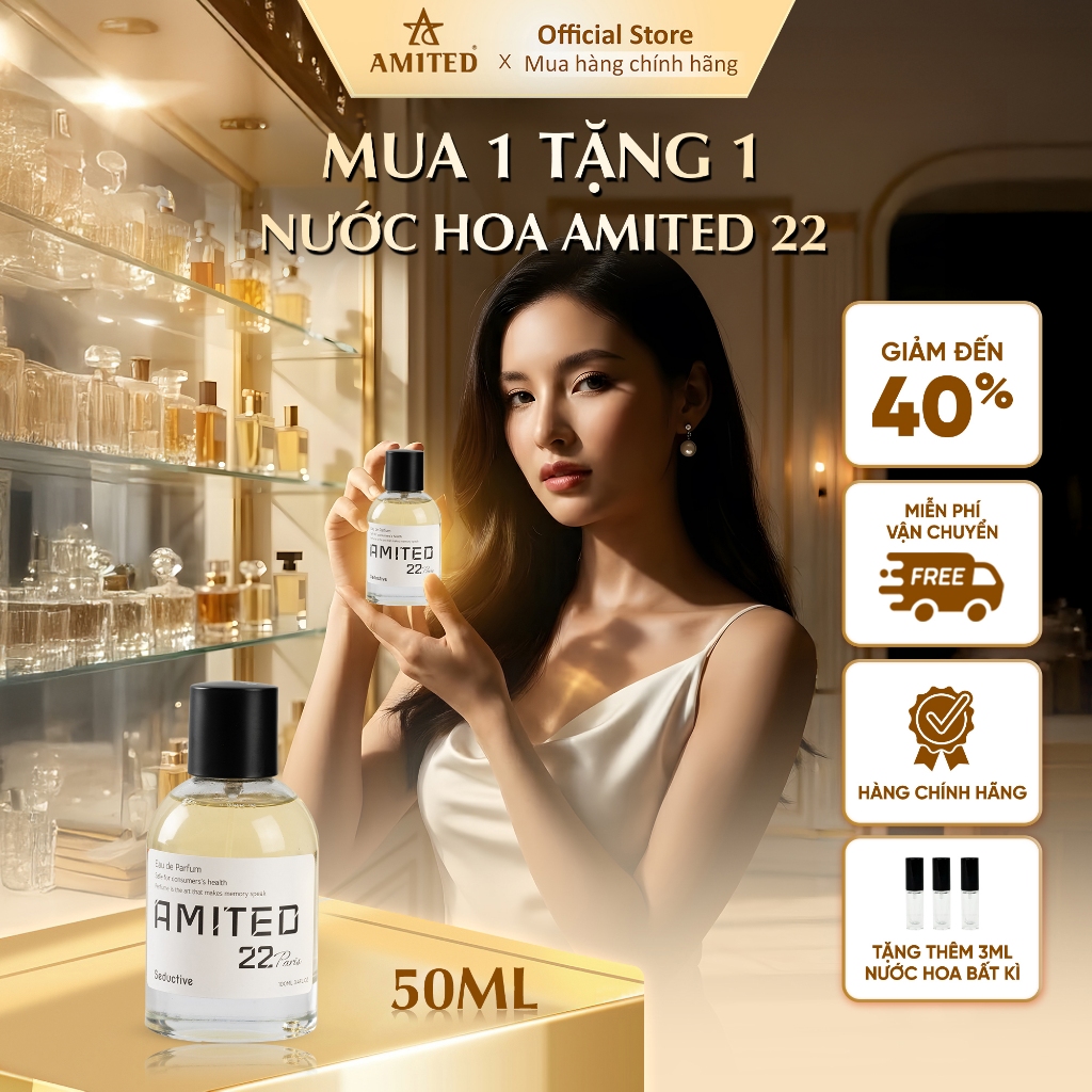 Nước Hoa Nữ Amited 22 Thơm Lâu Mùi Hương Thanh Lịch, Nữ Tính Dành Cho Cô Nàng Ngọt Ngào Size 50ML