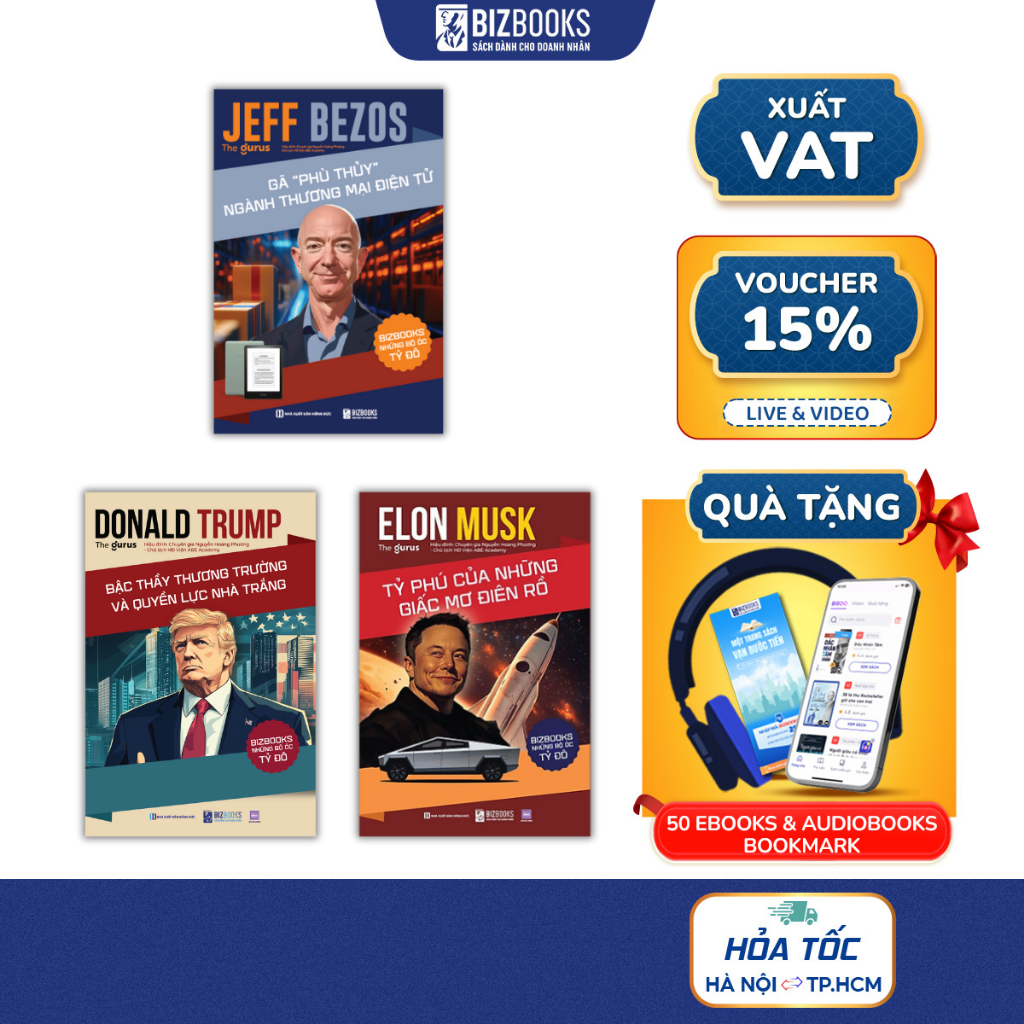 Combo 3 Cuốn Những Bộ Óc Tỷ Đô: Donald Trump, Elon Musk, Jeff Bezos - Bizbooks