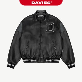  Áo khoác varsity jacket da DAVIES nam nữ local brand thêu logo màu đen BMG Leather | D22-AK4 
